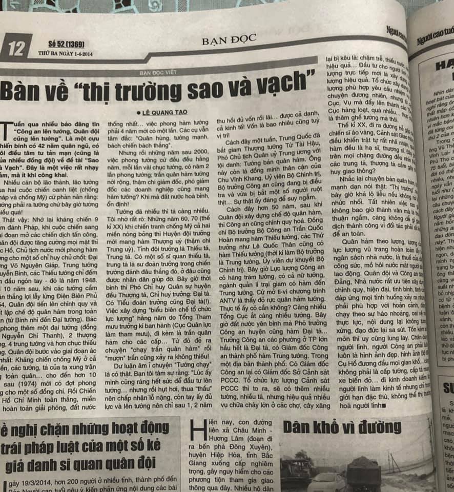 Về bài báo đăng trên báo Người Cao tuổi gây chấn động dư luận cách đây tròn 6 năm.